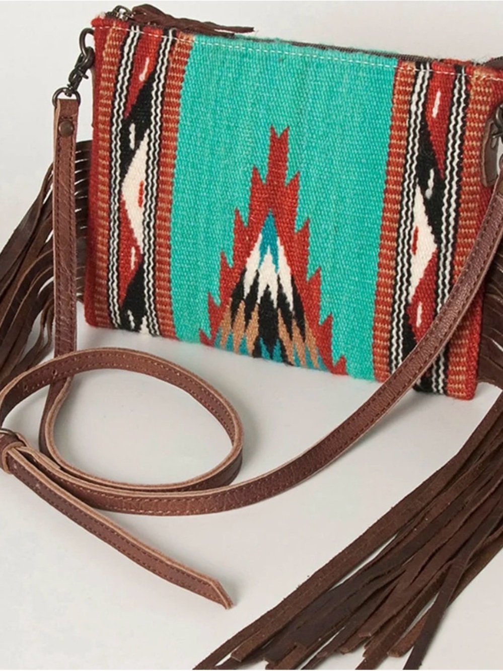 AMERICAN DARLING CROSSBODY MESSENGER BAG ADBG23 Turquoise Tribal Fringe
